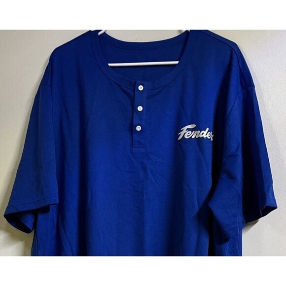 Fender Size 4X Short Sleeve TShirt Sportswear 100% Polyester Bright Blue Crew Ne - Picture 3 of 7